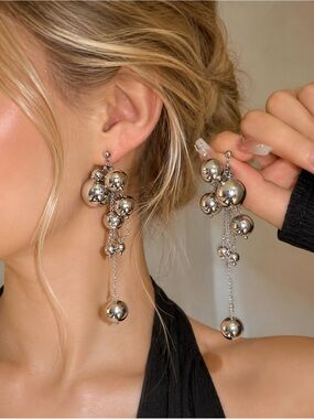 Elegant Silver Statement Ball Drop Earrings - Women Jewelry.Lightweight
